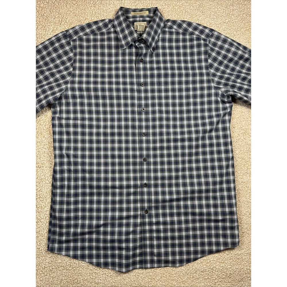 READ LL Bean Button Down Shirt Mens L Tall Plaid Wrinkle Resist *Missing Button*